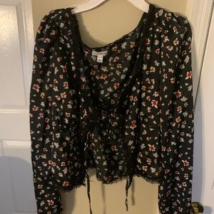 Floral Black‎ Blouse nwot size xl